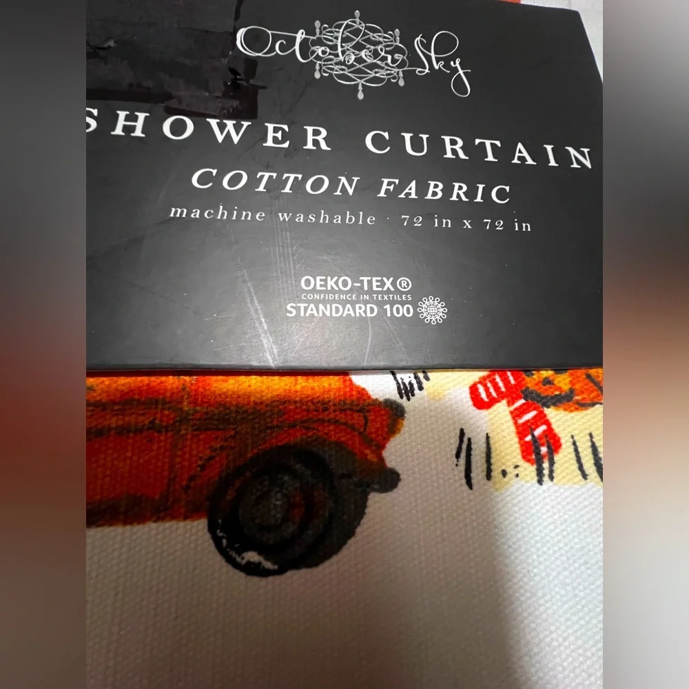 NWT October Sky Fabric Shower Curtain with Fall Design | Autumn | Harvest Home